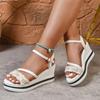 Pearl Flock Wedges Sandals for Women 2025 Crystal Ankle Buckle Party Shoes Woman Thick Sole Chunky Platform Shoes Mujer