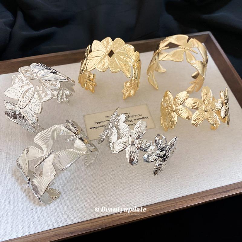 Metal Texture Geometric Flower Opening Bracelet Cold Wind Trend Personality Temperament Bracelet Design Sense Niche Jewelry
