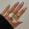 Irregular Exaggerated Metal Flower Open Rings for Women Elegant Baroque Imitation Pearl Ring Jewelry Accessories Gifts 2025 New