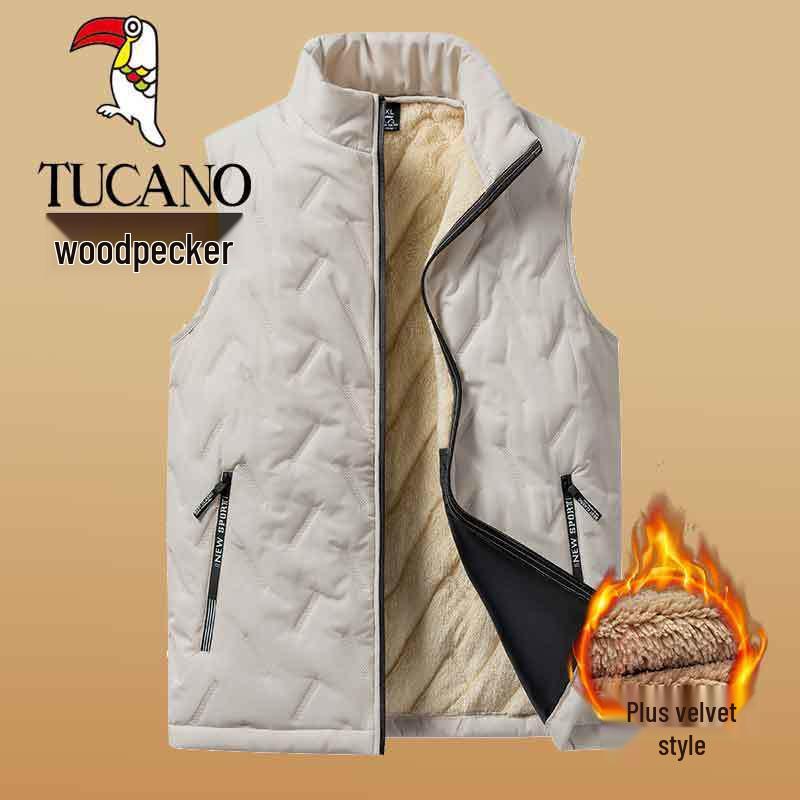 

Woodpecker Men s Plus Size Fleece Lambswool Vest - Thick Stand Collar for Autumn/Winter Warmth Gray Vest