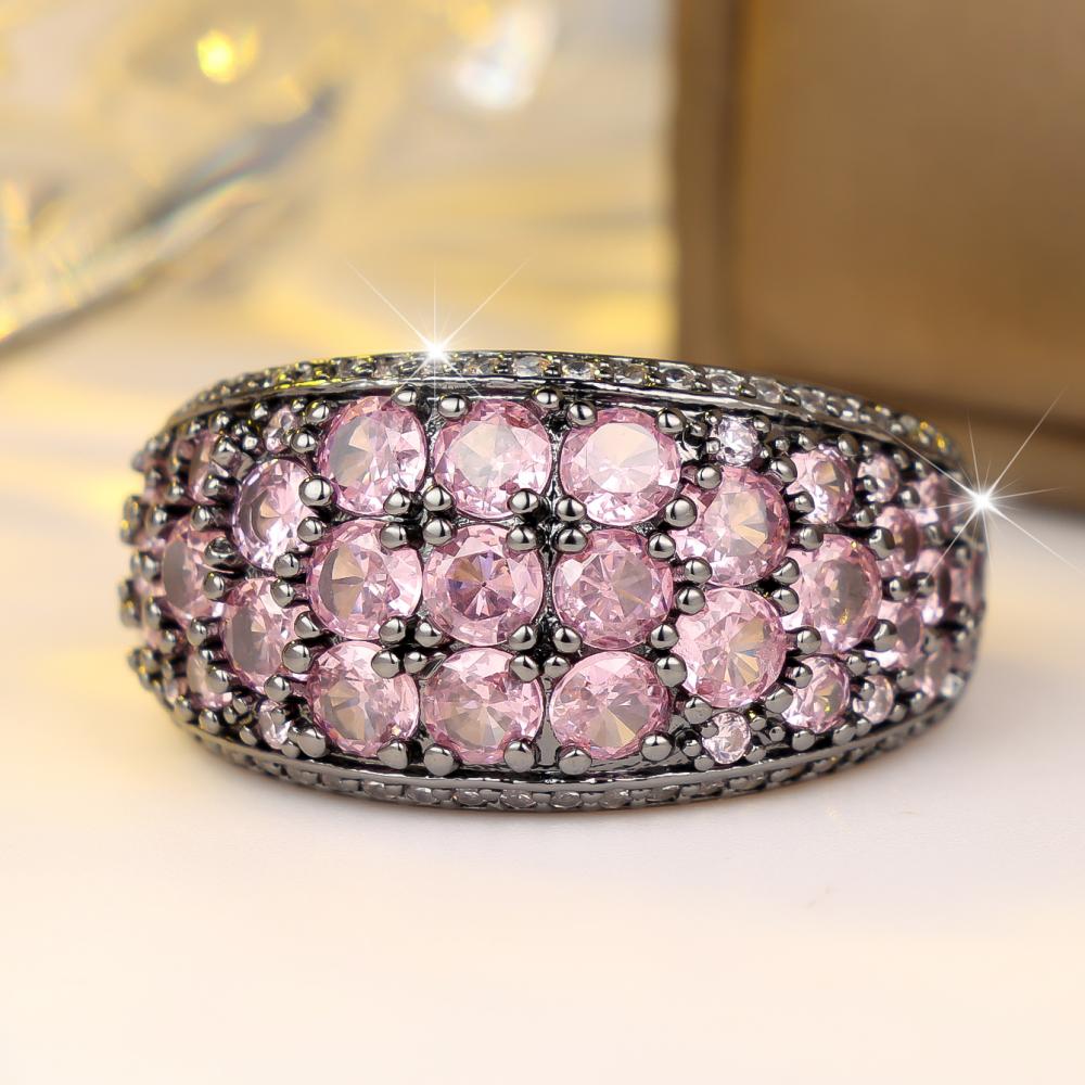 Luxurious Four Colors Available Pink Zircon Paved Wide Band Ring for Women Daily Wear and Party