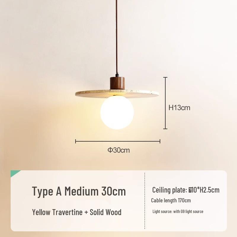 Japanese Wabi-Sabi Yellow Travertine Pendant Light, Retro Mid-Century Style for Bedroom, Homestay, or Restaurant.
