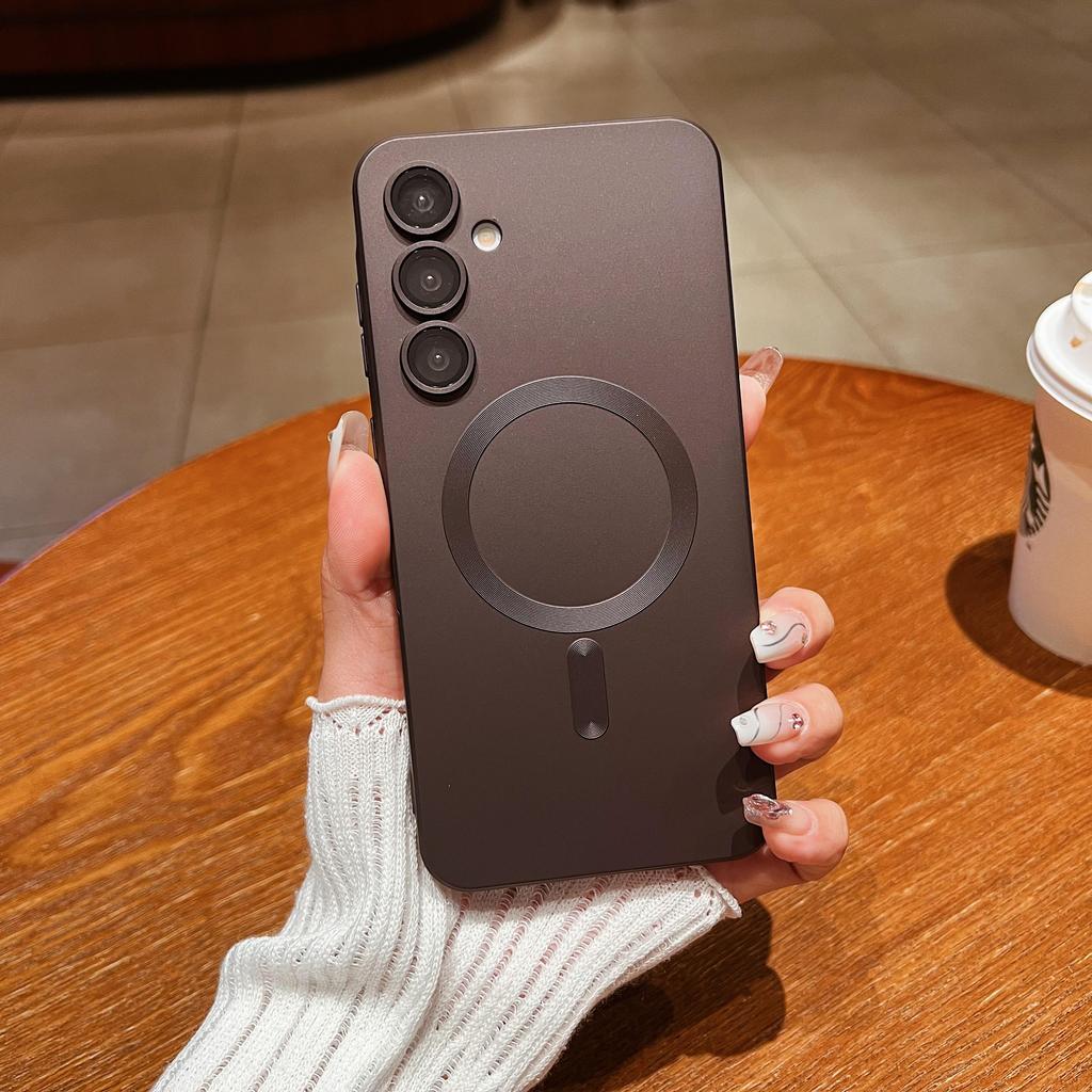 Magnetic Charge Matte Camera Lens Protection Bumper Phone Case For Samsung Galaxy S24 S23 S22 S21 A06 A16 A26 A36 A56 A55 A54 Soft TPU Silicone Cover