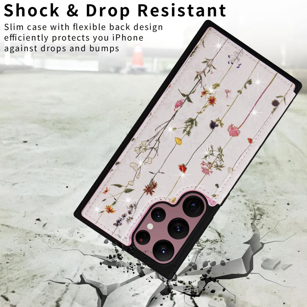 For Samsung Galaxy S22 Ultra 5G Phone Case Kickstand Flower Leather Coated TPU Cover