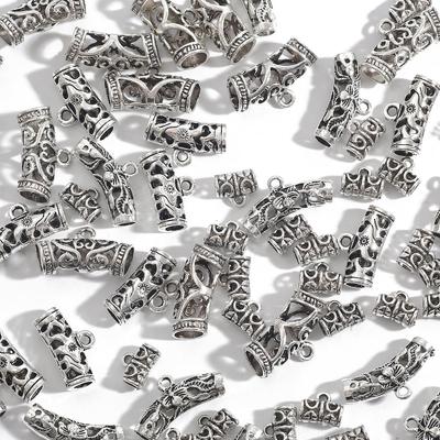 10 Stück tibetische Silber-Röhrenperlen, Metall-Abstandshalter, DIY-Perlen, Röhrenanhänger für die Schmuckherstellung