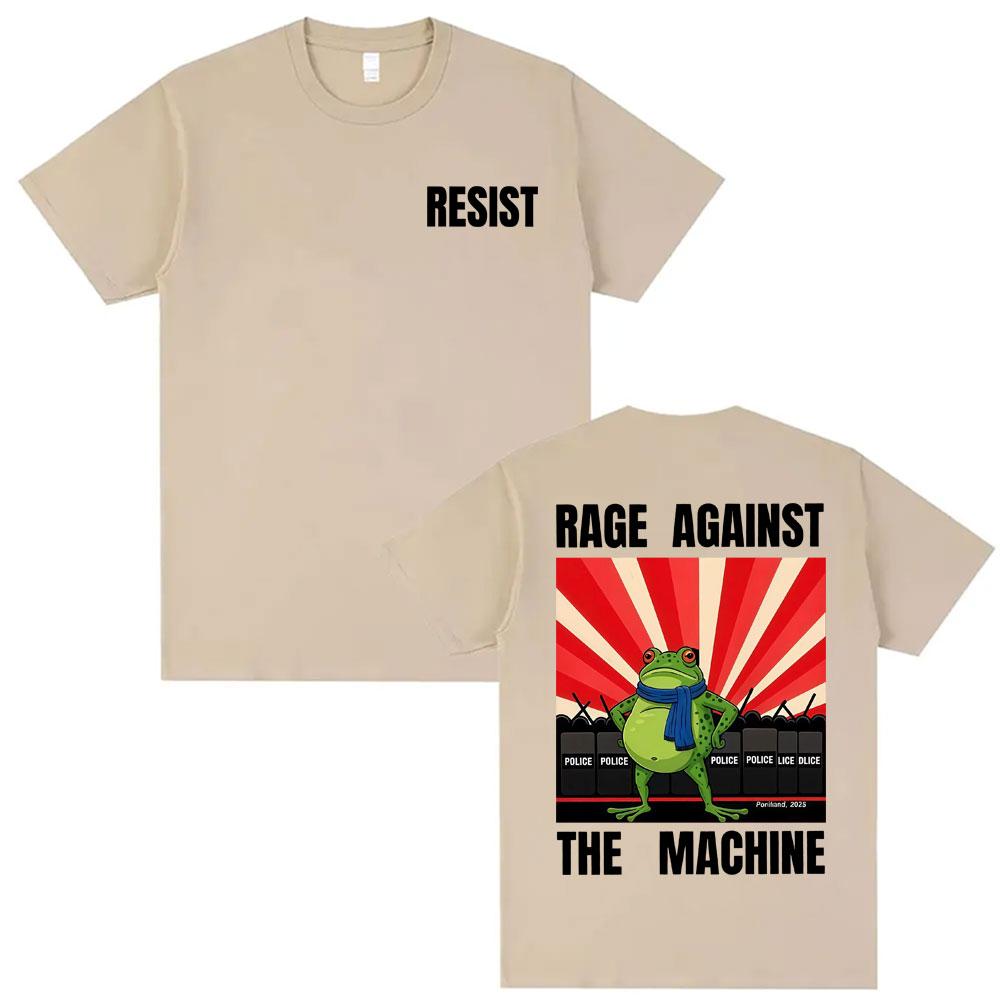 

Funny Resist Portland Frog Tshirt Rage Against The Machine Stand with Frog Meme T Shirts Men Women Summer Humor Loose T Shirt 4XL