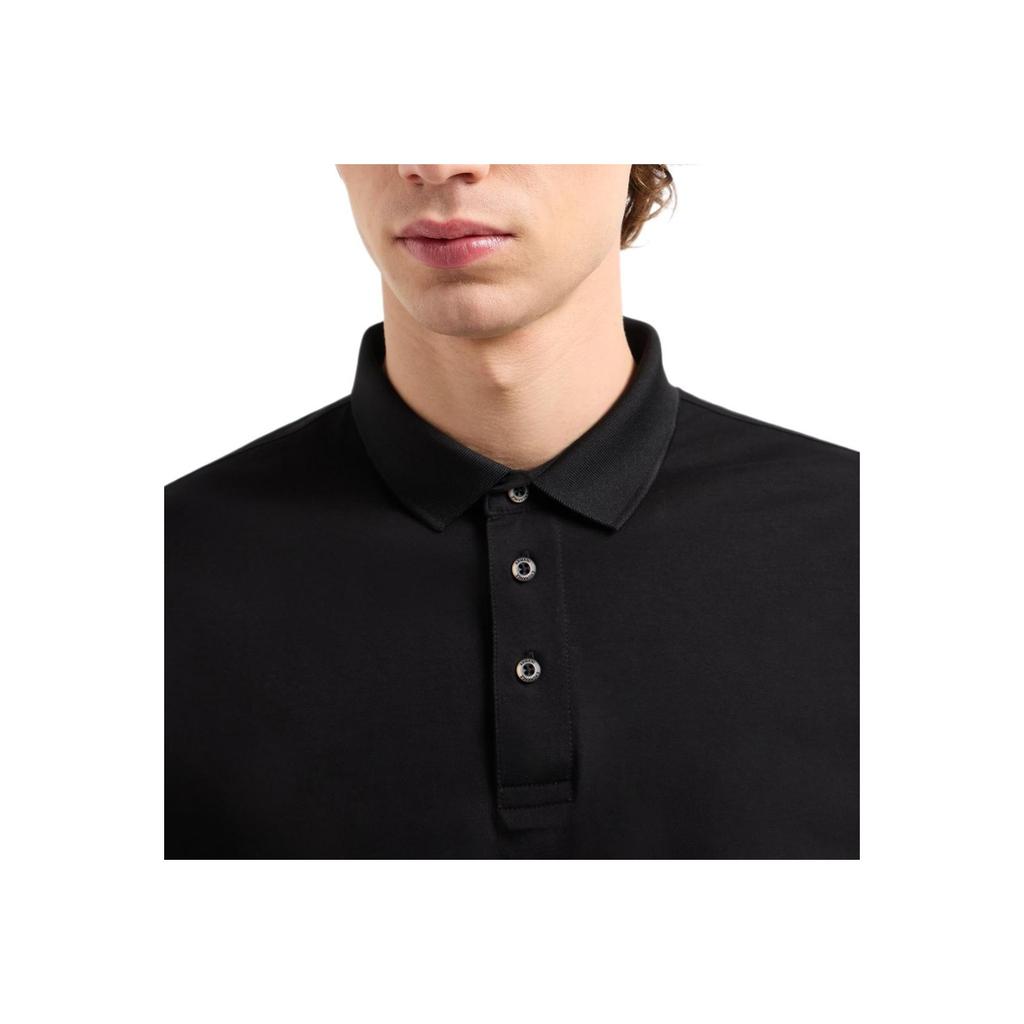 Armani Exchange Solid Color Buttoned Cotton Short Sleeve Polo Shirt Men Tops Black XM000329-AF10364-UC001