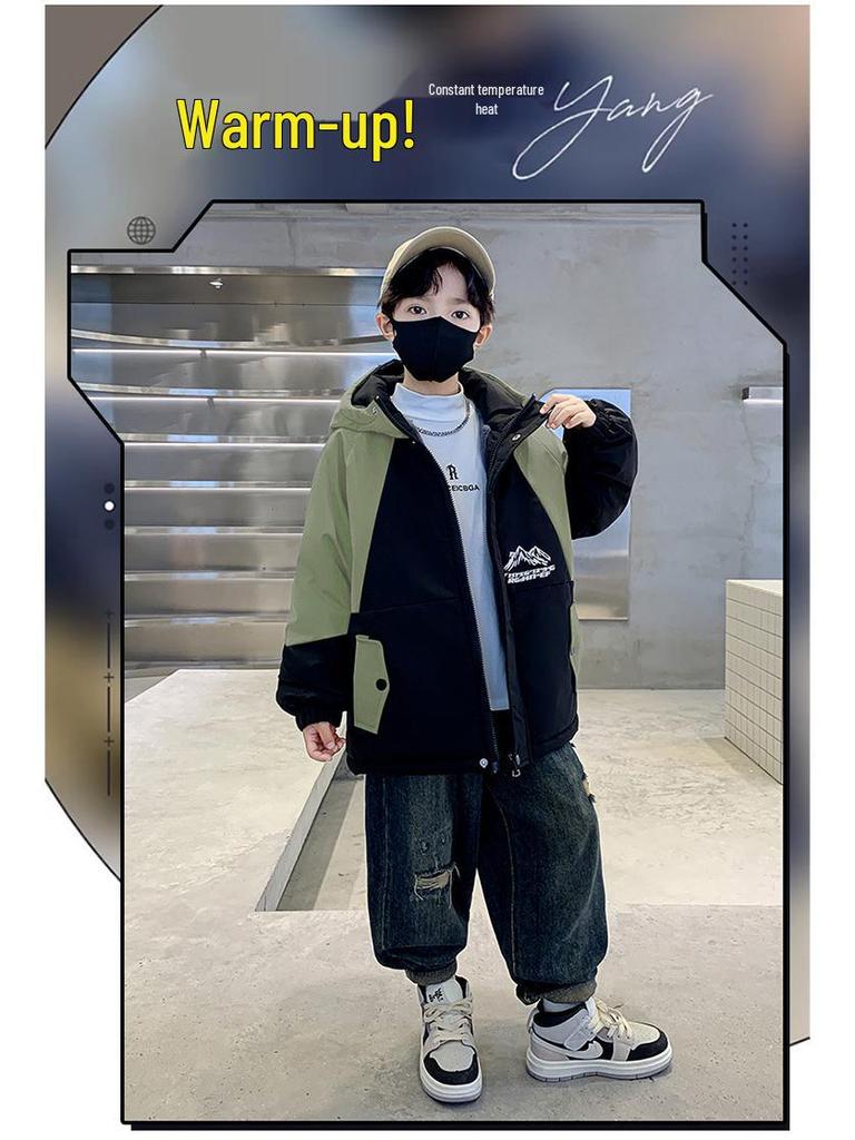Boys' Winter Thickened Down Cotton Jacket 2025 - Fashionable Middle and Large Children's Warm Coat