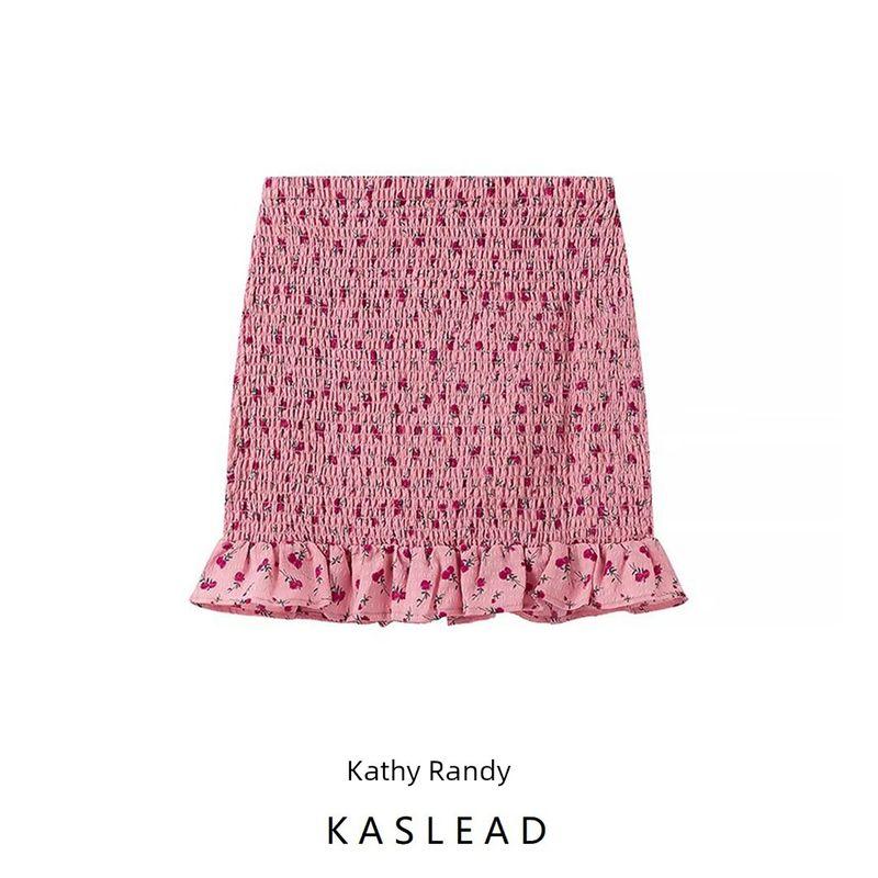 Kaslead New Arrival Women's Fashion Style Fashion Minimalist Small Floral Elastic Sheath Skirt
