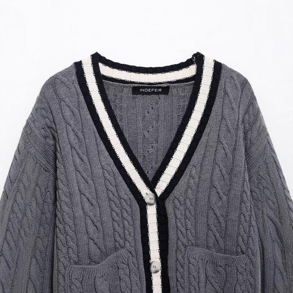Spring 2025 Women's Fashion Cable Knit Cardigan - European & American Style