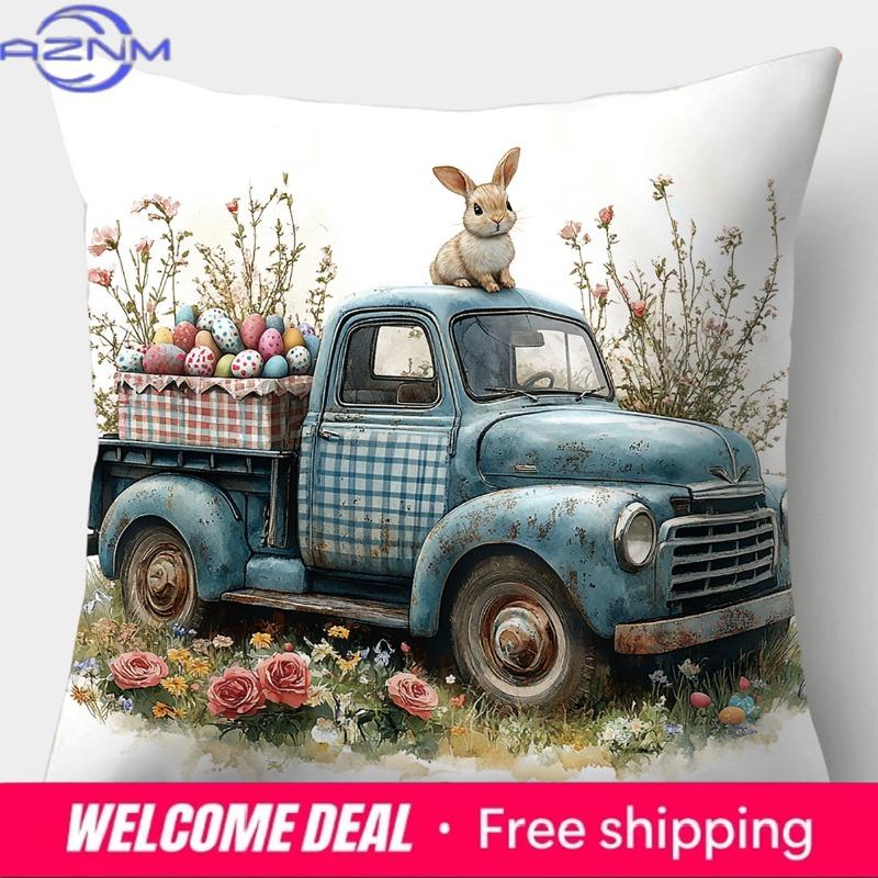Easter Cartoon Printed Bunny Egg Pillowcase Home Sofa Cushion Cover Bedroom Bedside Pillow Cover