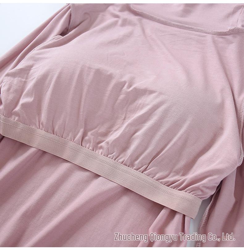 Modal Padded High Neck Long Sleeve Slimming T-Shirt with Built-in Bra for Women - Autumn/Spring.