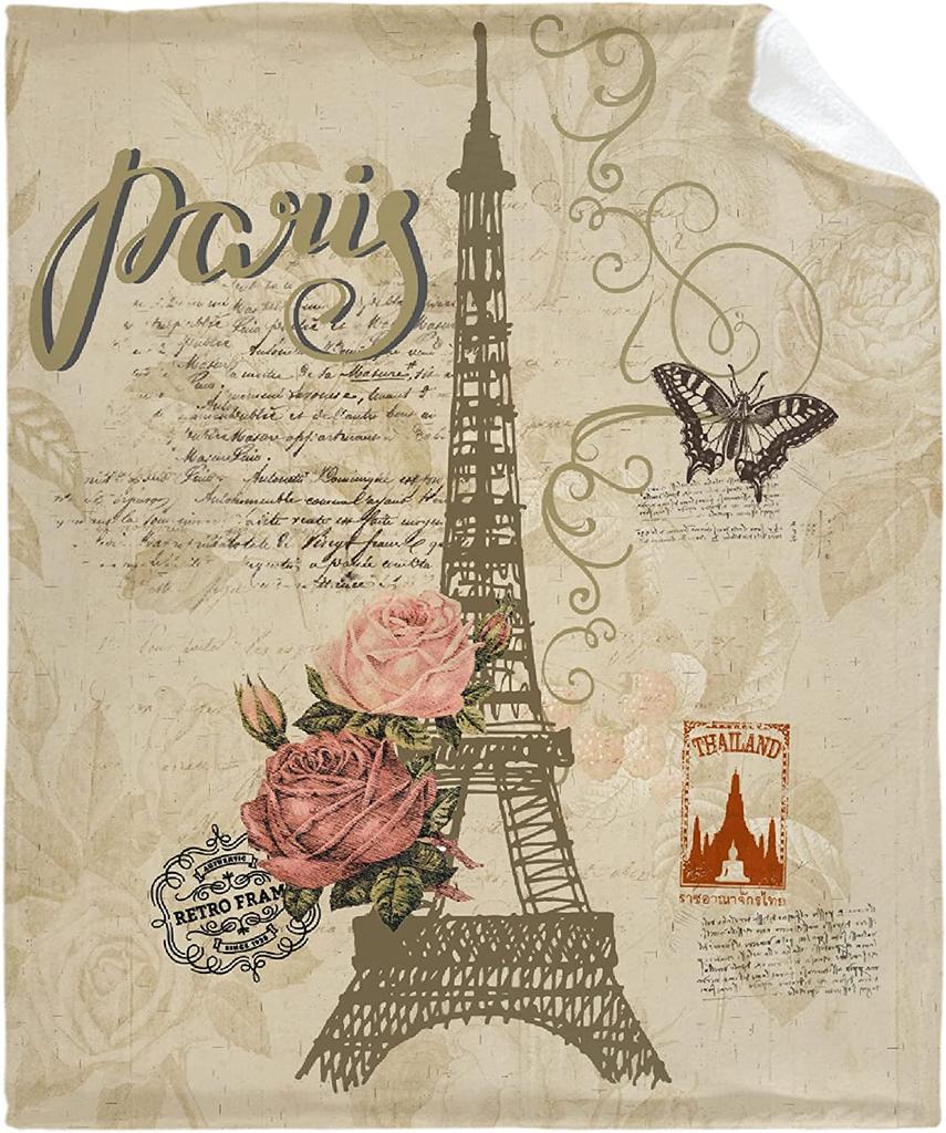 Flanelowy nowoczesny koc turystyczny kolorowy szkic wieży Eiffla w Paryżu francuski koc na fotel rozkładany klimatyzacja koc