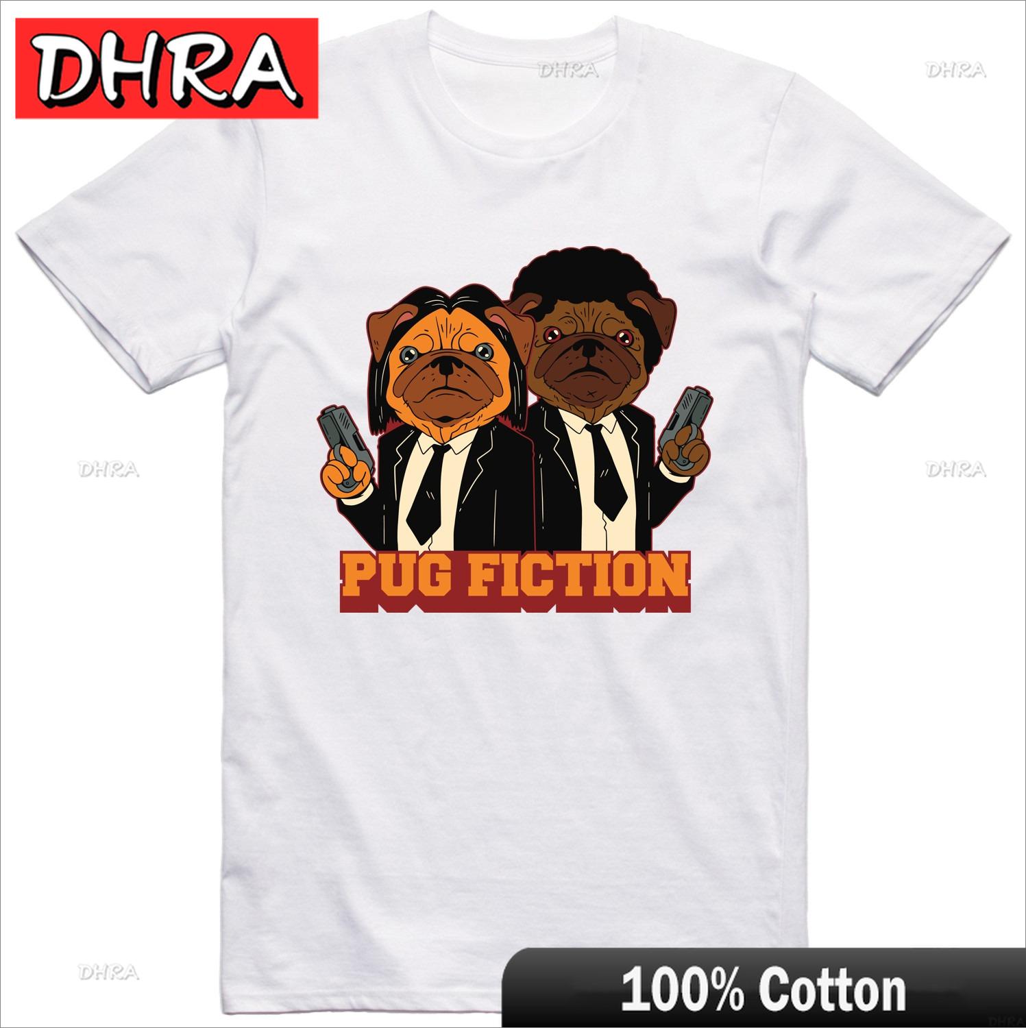 Retro Movie Unisexs TShirt Funny Pug Fiction Dog Design Regular Fit Cotton Tee Tshirt for Work From Home TShirt Female Spain Teen 4XL