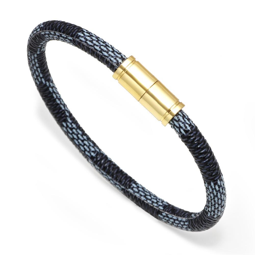High-End Fashion Stripe Leather Bracelet with Gold-Plated Metal Accents