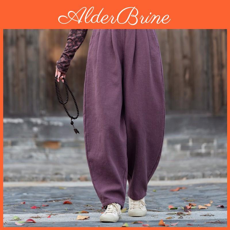 Bloomers Winter Johnature Women Vintage Pants Solid Color Elastic Waist Trousers Female Long Pants