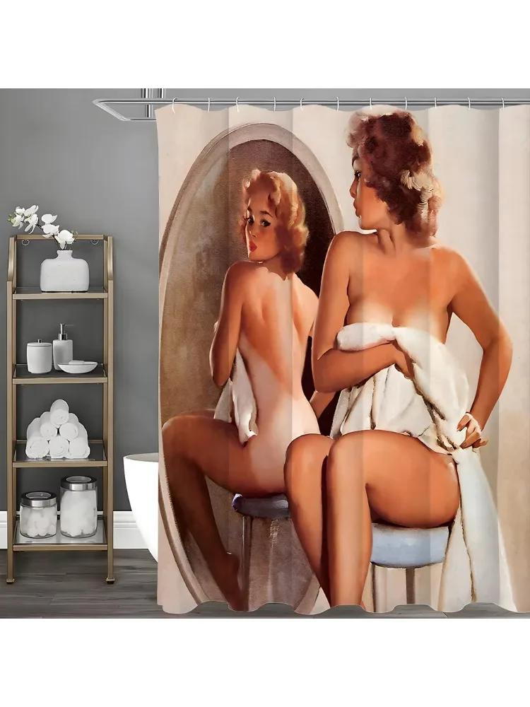 Sexy Women's Shower Curtain, Bathroom Decorative Shower Curtain, Waterproof Shower Curtain with Hooks