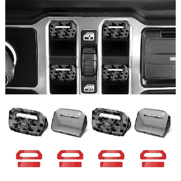 Fits for JL Jeep 4 PCS Upgrade Window Switch Button Cover Compatible with Jeep Wrangler JL JLU 2025 2024      2018 & Gladiator JT -2025 Interior