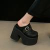 Fashion 11cm Block High Heels Black Slingback Shoes Women Close Toe Platform Chunky Heeled Slippers Punk Summer Sapatos Femininos 2024