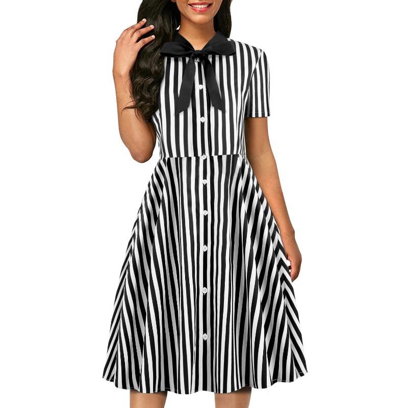 

Летнее темпераментное женское платье с бантом, V-образным вырезом, короткими рукавами, принтом, в стиле ретро, с маятниковым подолом XXL