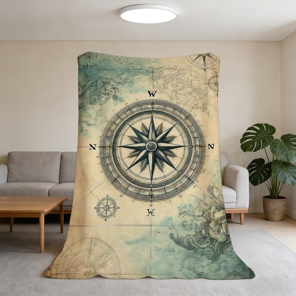 Retro Compass and World Map Blanket Flannel Warm Soft Throw Blanket For Room Sofa Childish Birthday Gifts