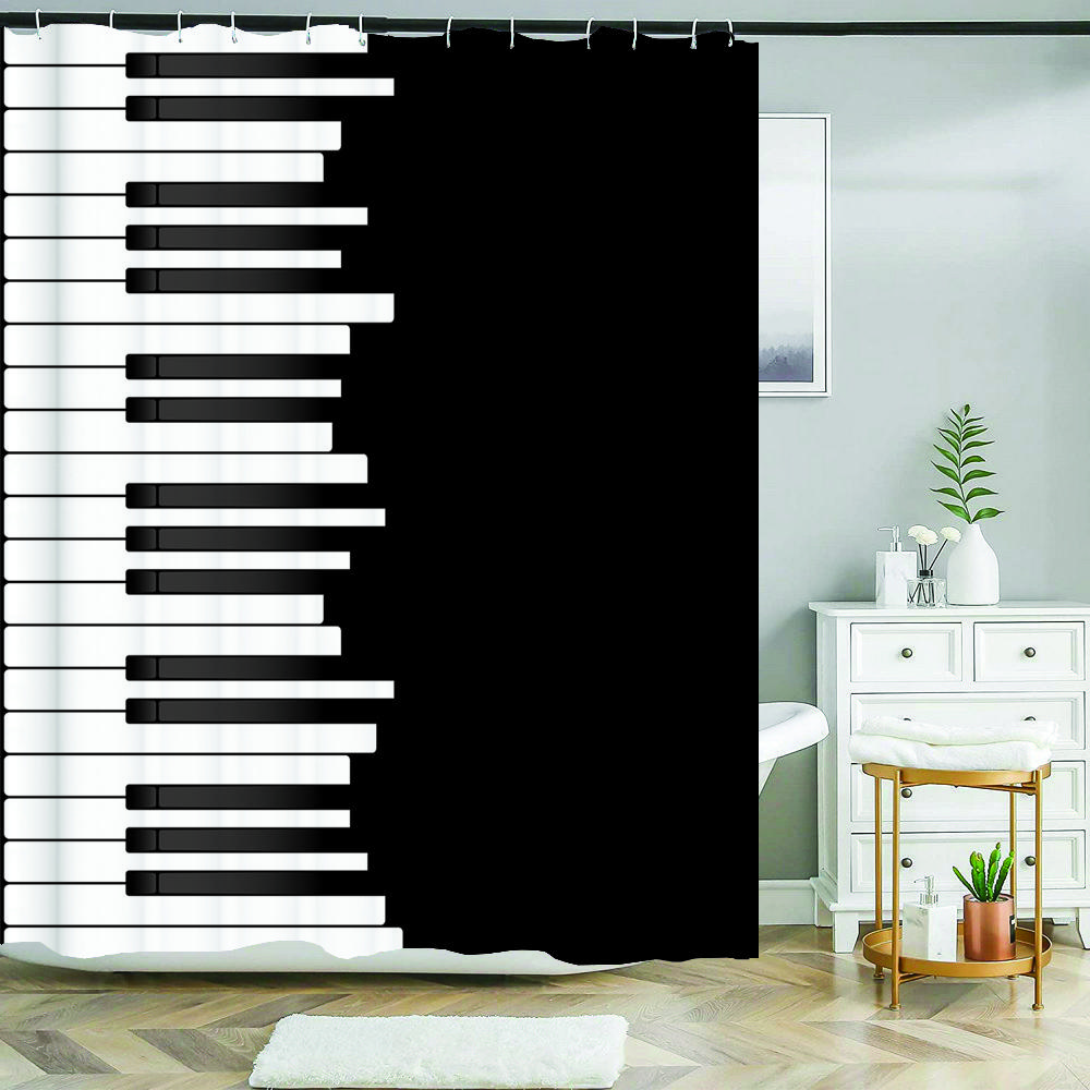 

Shower Curtain Black and White Music Pattern 3D Printing Shower Curtain Polyester Waterproof Bathroom Home Decor Curtain 180x180 W90xH180cm