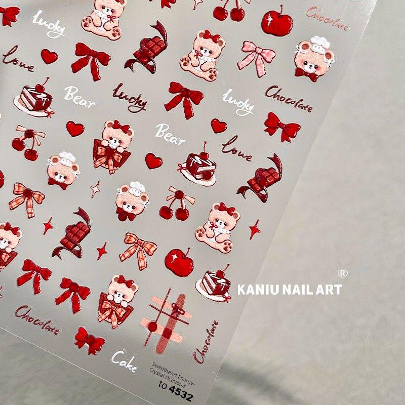 

Bear Nail Art Stickers Super Cute Cartoon Exquisite and Versatile Bows Adhesive Relief DIY Graffiti Fingernail Decoration Sweetheart Bear ~ Crystal Diamond