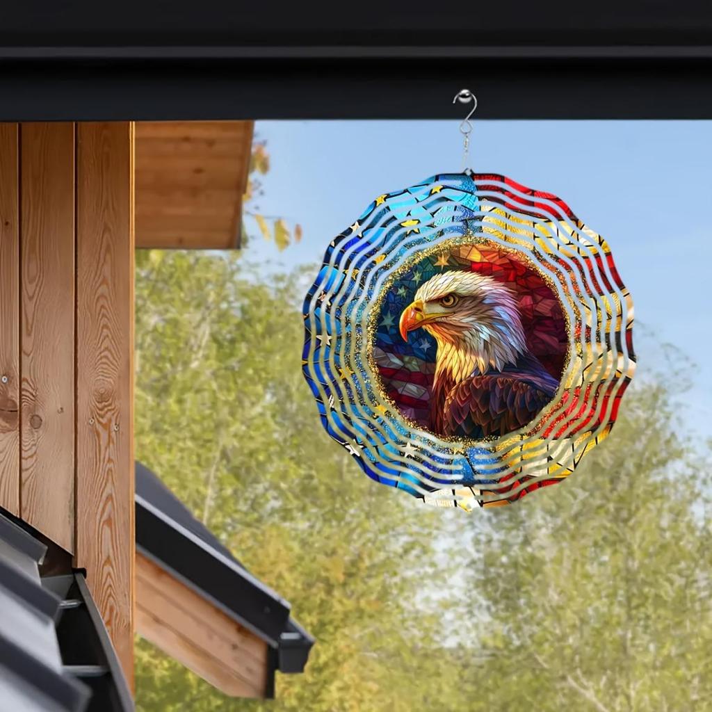 Vintage Patriotic Wind Spinner Outdoor Decor 10 Inch 2D Hanging Kinetic Yard Art for Garden Housewarming Gift Laser Cut Metal Geometric Pattern