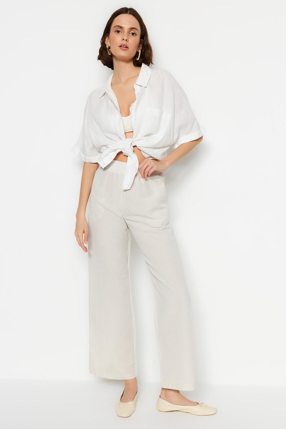 

Брюки удобного кроя цвета экрю TWOSS23PL00338.