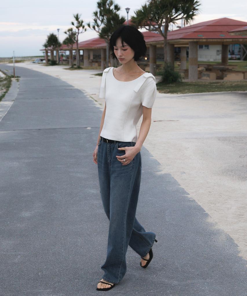 DEHEVE Boat Neck Ribbon Knit [Ivory]