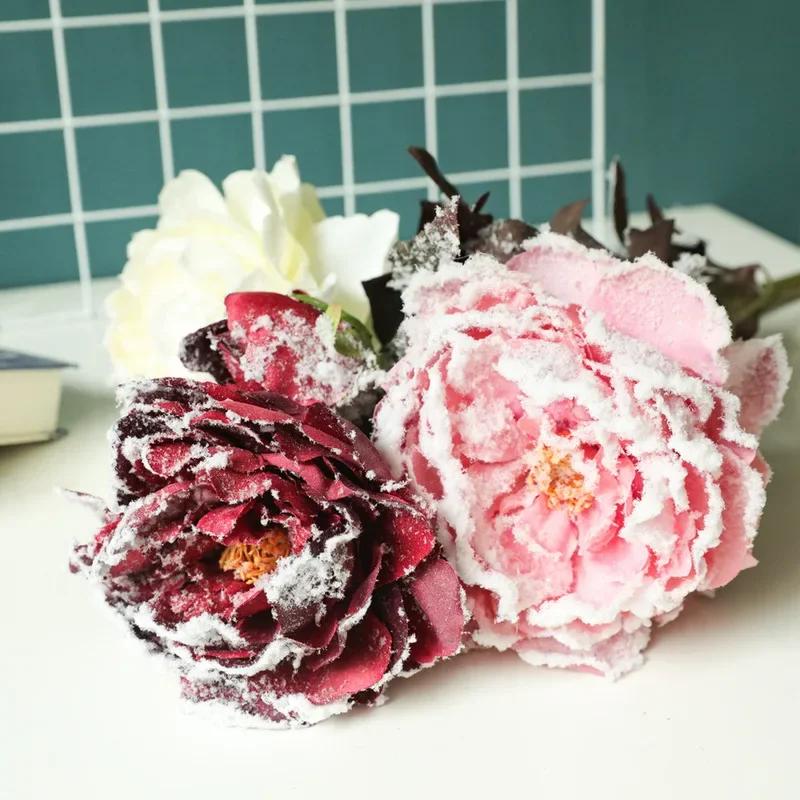 1Pc Home Decoration Wedding Fake Flower Christmas Snow Peony Simulation Flower