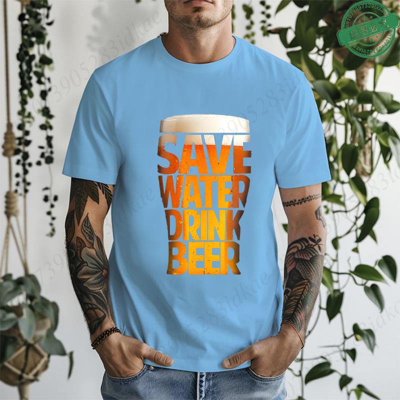 Fashion T-Shirt Letter Wine Glass Beer Funny Graphic Print Men's and Women's Tees Top Summer Street Short Sleeve Casual Outdoor Clothing