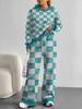 Square Splicing European, American Autumn and Winter Casual Long-sleeved Suit Women's Hooded Sweater Trousers Two-piece Set