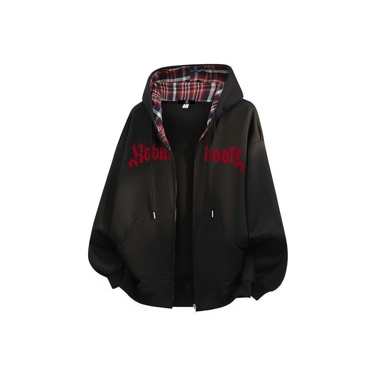 Men s College Style American Print Hoodie - Velvet Lined for Autumn and Winter M