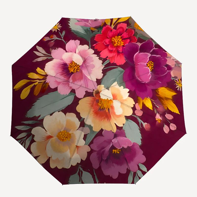 1pc Floral Bouquet Automatic Folding Umbrella - Compact 8-Rib Design, Durable Plastic & Iron, Festive Gift, Compact Umbrellan041
