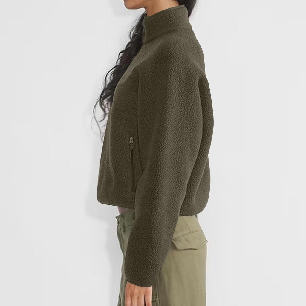 Women's Short Half-Zip Fleece Sweatshirt Plush Warm Cardigan