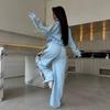 Casual and fashionable women's clothing European and American long-sleeved contrasting colors Sports semi-open placket activity breasted trousers suit