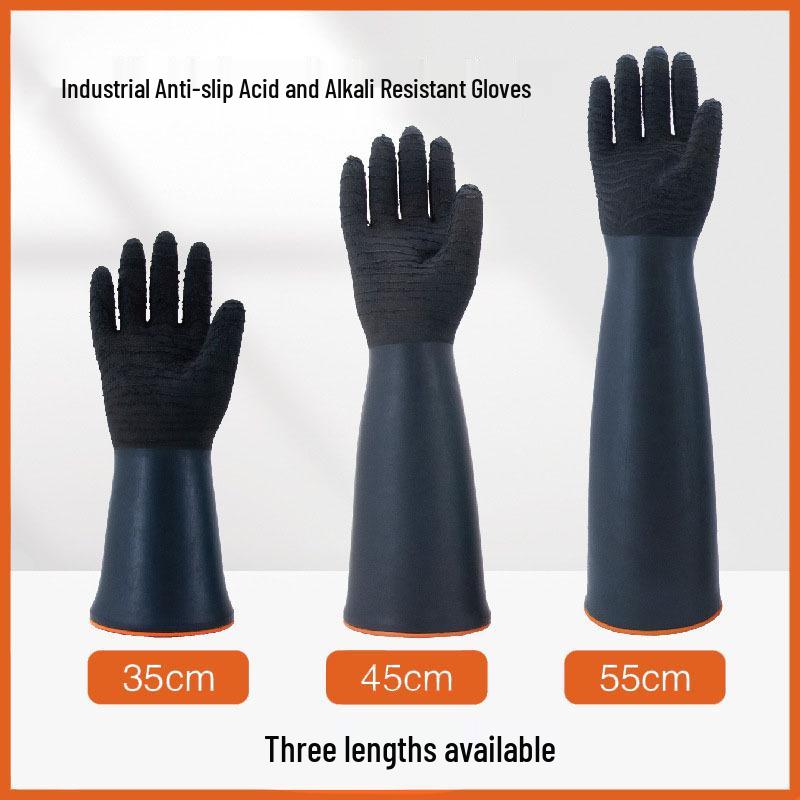 Βαρέως Τύπου Μαύρα Βιομηχανικά Γάντια Λάτεξ: Ανθεκτικό σε χημικά, οξέα & αλκάλια, αντιολισθητικό, ανθεκτικό στη φθορά, ιδανικό για χρήση στην αλιεία.