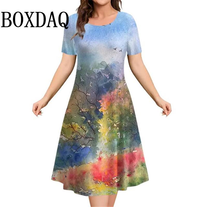 2026 Spring New Style Women s Floral Print Elegant Casual Short-Sleeved Dress Fashion Loose Mini Women s Top S