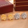 2026 New European and American Niche Color Retention Gold Platinum Micro-inlaid Zircon Flower Ear Buckle Ear Hook Earrings Accessories