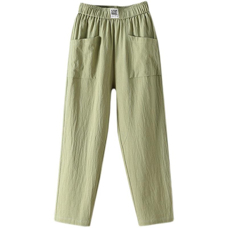 Women's Slimming High Waist Cotton Linen Pants - Korean Style, Loose, Nine-Point Length Casual Straight Leg