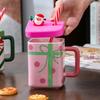 Cute Santa Claus Ceramic Mug With Handle Lid Straw Home Oat Milk Coffee Breakfast Cup Couples Christmas Gift 450ML
