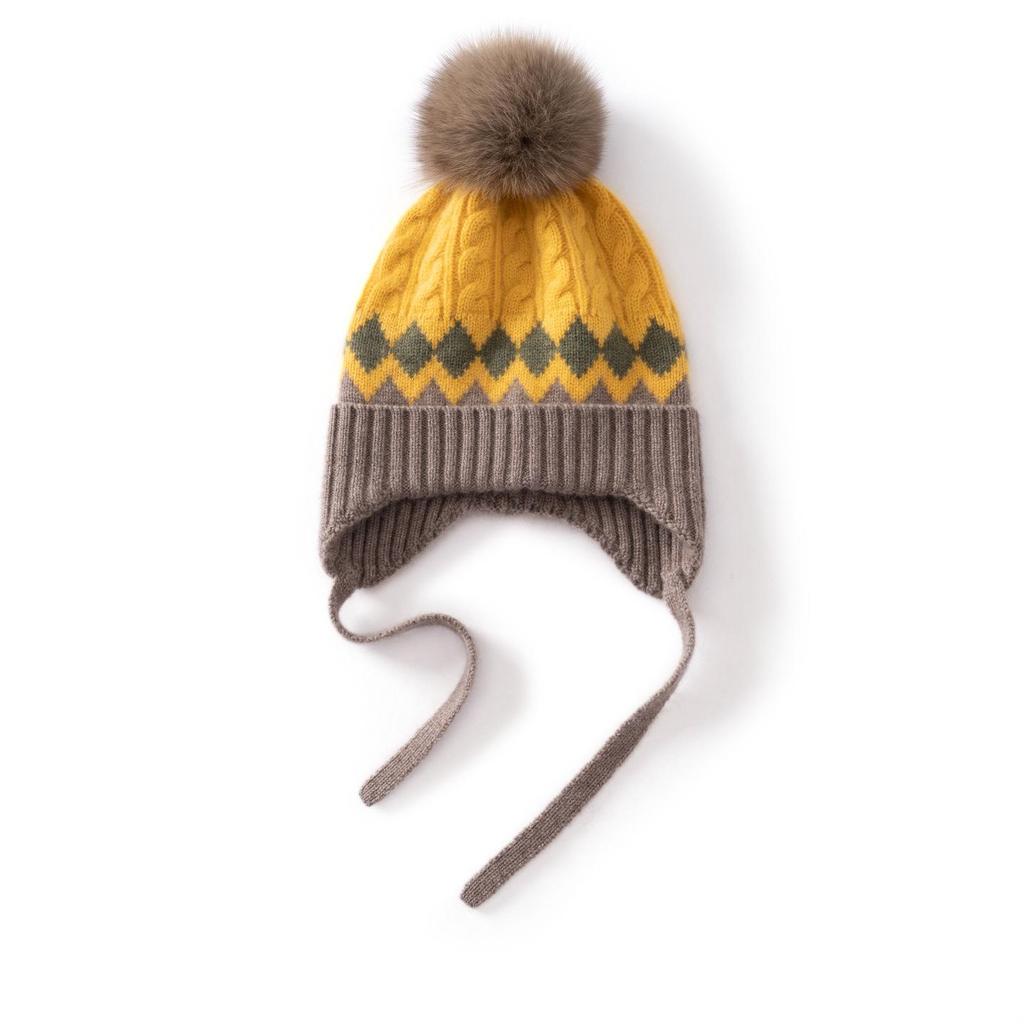 Unisex Children's Cashmere Cable Knit Pom-Pom Turban Ear Warmer Hat