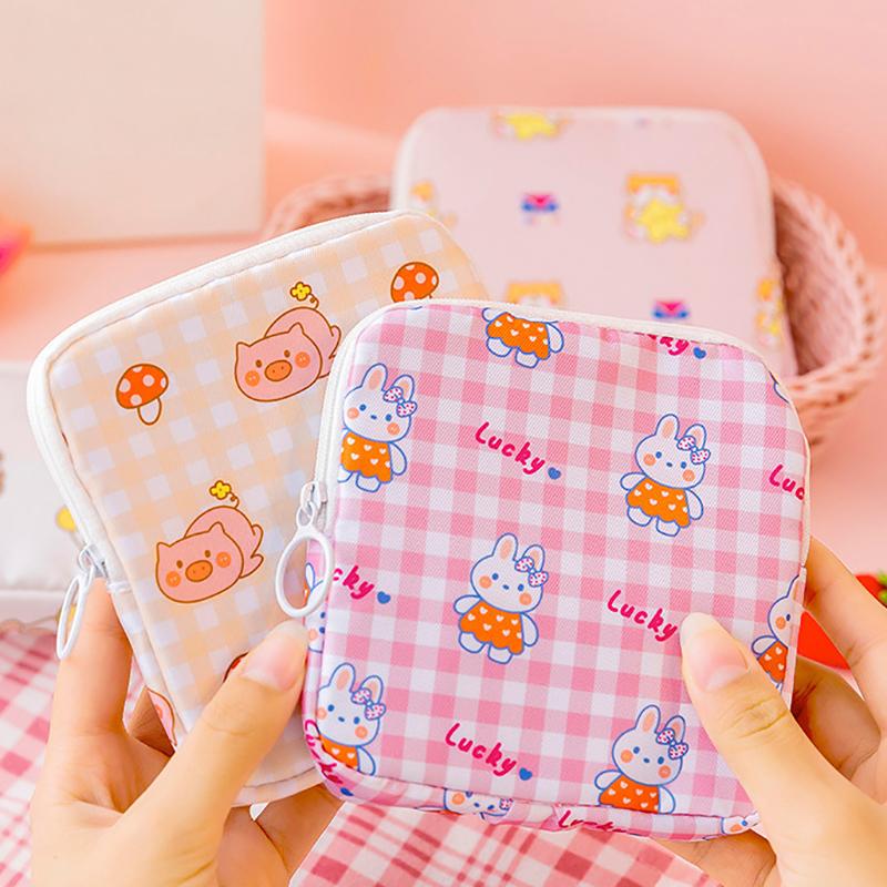 

Женщины Девочки Kawaii Косметика Макияж Тампон Салфетка Мешочек Сумка Для Хранения Монетница Гигиенические Прокладки Сумка Мини Кабели Для Передачи Данных Органайзер