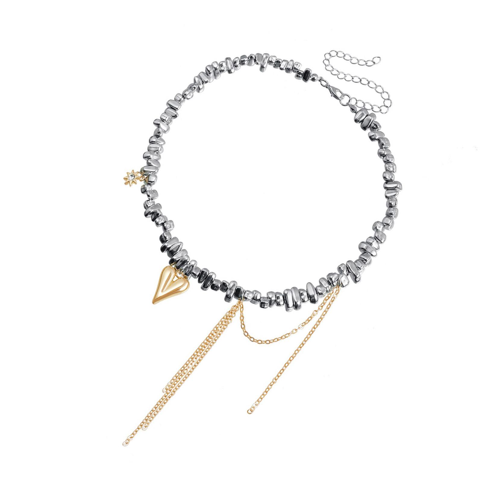 

Ожерелье с подвеской в виде сердечек и кисточек с нерегулярными бусинами, уникальный дизайн ключичной цепочки для модных молодых женщин