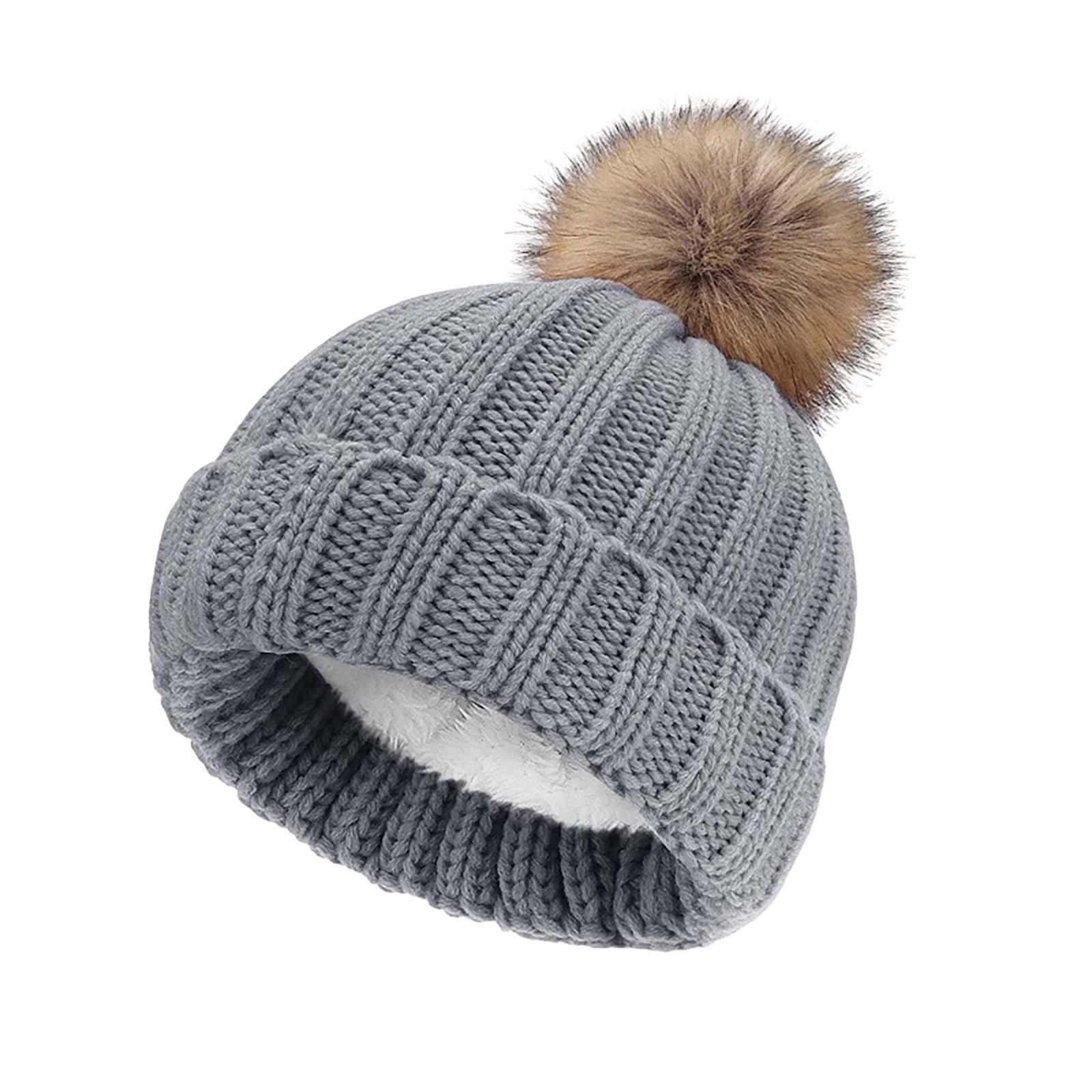 

Зимние теплые вязаные шапки Толстая напускная шапка с помпоном для лыжных игр в снежки One Size