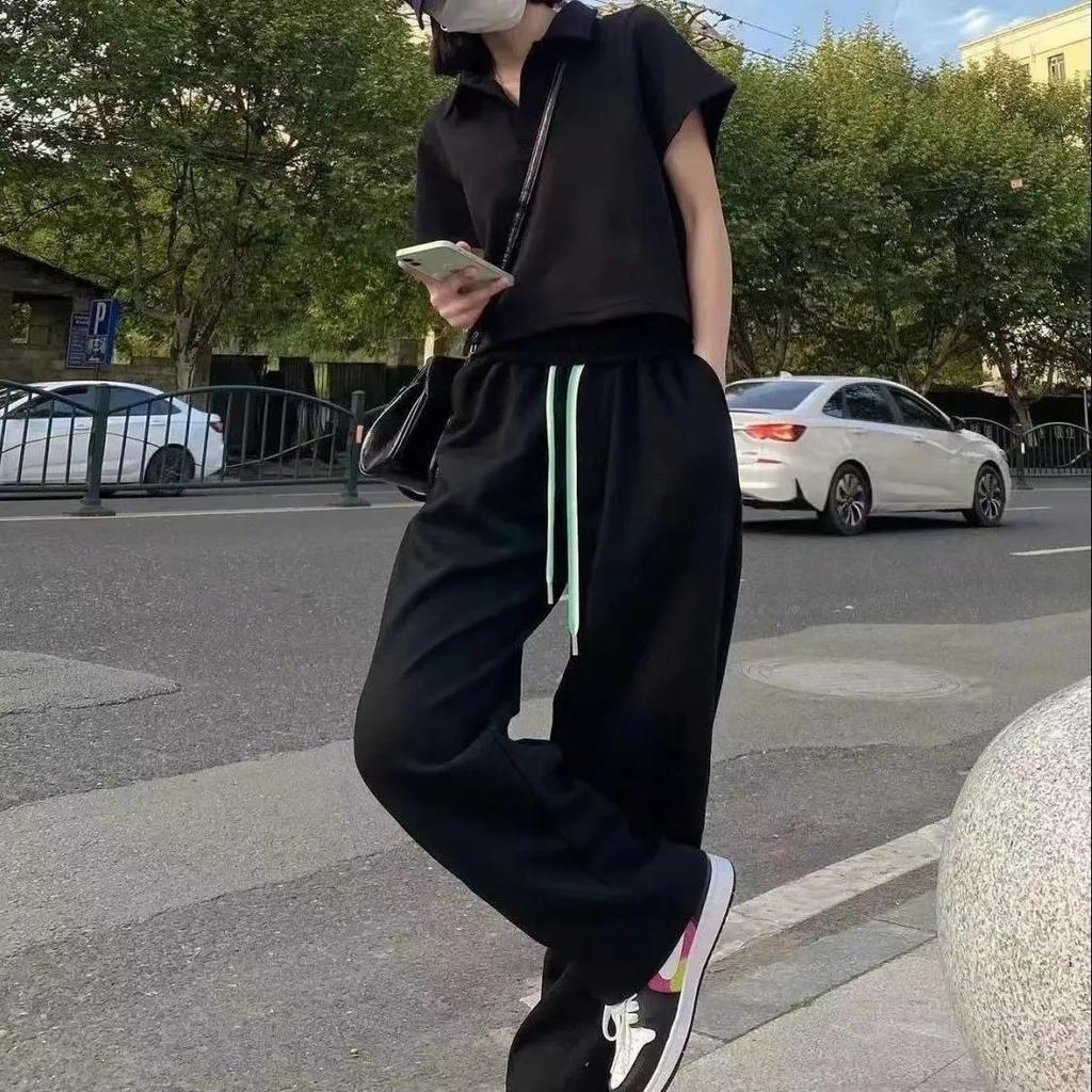 Spring and Summer College Style Girls' Casual Sports Suit Loose Fit Short Sleeved Pants Two-piece Set