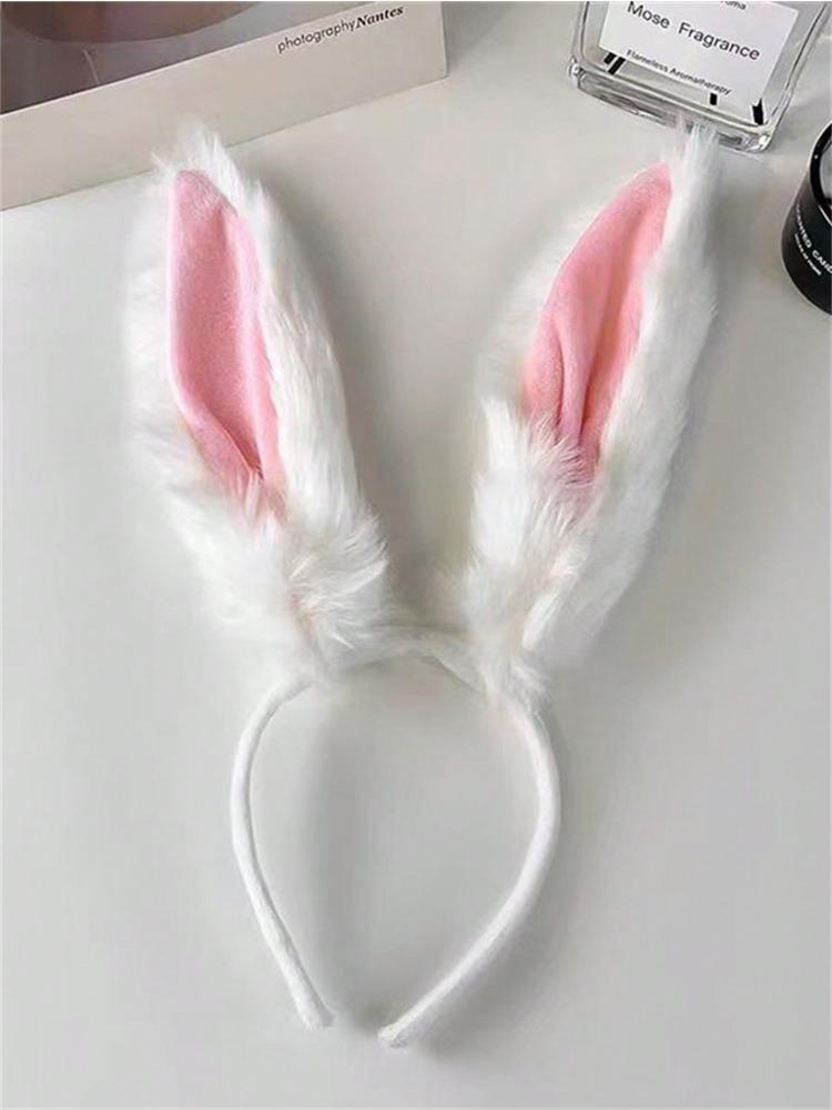 1pc Women Plush Rabbit Ear Decor Fur Costume Headband, Elegant Boho Style Autumn/Winter