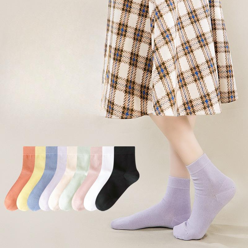 Spring and Summer Women's Socks: Pure Cotton Mid-calf Socks, Soft, Comfortable, Breathable and Not Prone To Pilling. Solid Color Mid-calf Socks