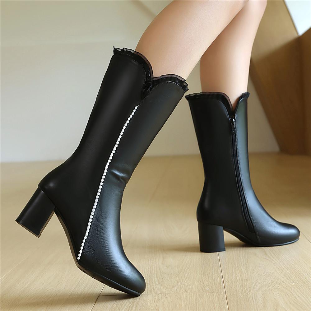 Fashion 2025 Spring Autumn Fashion Princess Lolita Wedding Party Shoes Mid Long Boots  White Pink Lace Zip Mid Long Mid Heels Boots Fema
